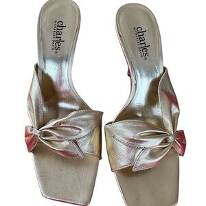 Gold Leather slide sandals by Charles David (New)